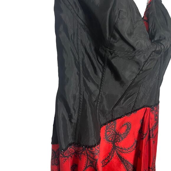 Jovani 100% Silk Sweetheart Strapless Dress Red & Black Women's Plus Size 18 - Picture 3 of 8